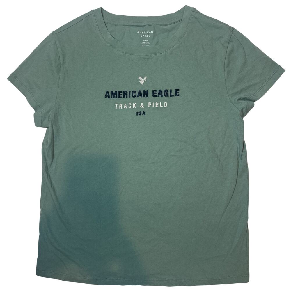 American Eagle Womens Medium Green Graphic T Shirt Track & Field USA